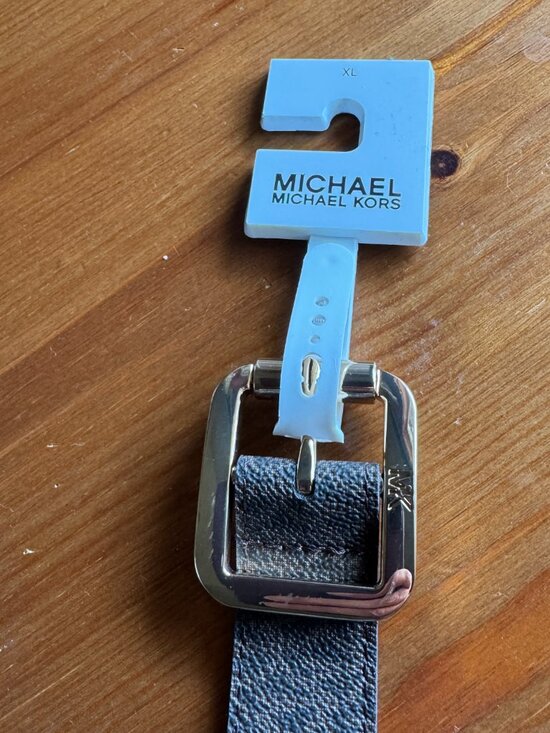 NWT MICHAEL KORS MK Brown/Tan Logo Belt with Goldtone Buckle Style 556267C in XL main image 4